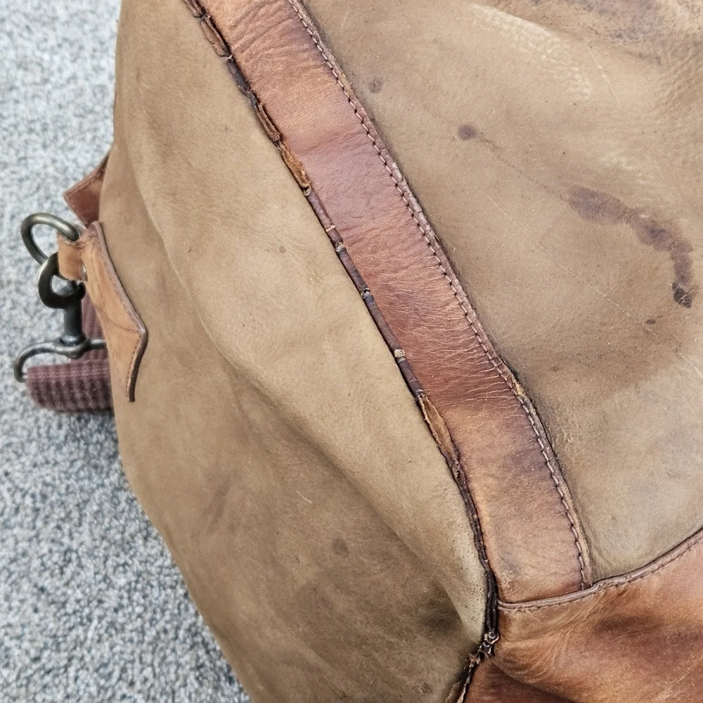 Vintage J CREW Oarsman Rugged Leather Weekender Bag Large Travel Duffle Worn